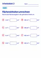 Vorschau - Arbeitsblätter - Flächeneinheiten umrechnen Klasse 6 Gymnasium | Mathematik Sekundarstufe I | 10 Arbeitsblätter mit Lösungen als PDF - Seite 2