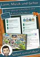 Vorschau - Arbeitsblätter - Lärm, Musik und Gehör – so schützt du deine Ohren – Lesespurgeschichte mit Rätselaufgaben (Klasse 6) - Deckblatt