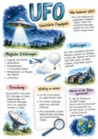 Vorschau - Arbeitsblätter - Lernplakat + Arbeitsblätter zum Thema "UFO" + Lösung & MP3 + - Deckblatt