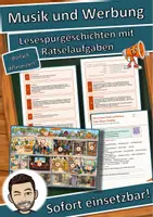 Vorschau - Mal- und Bastelvorlagen - Musik und Werbung – Jingle, Slogan, Klanglogo – Lesespurgeschichte mit Rätselaufgaben (Klasse 10) - Deckblatt