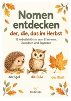 Vorschau - Arbeitsblätter - Nomen & Artikel im Herbst – der, die, das üben | 12 Arbeitsblätter mit Bildern - Deckblatt