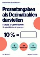 Vorschau - Arbeitsblätter - Prozentangaben als Dezimalzahlen darstellen Klasse 6 Gymnasium | Mathematik Sekundarstufe I | 10 Arbeitsblätter mit Lösungen als PDF - Deckblatt