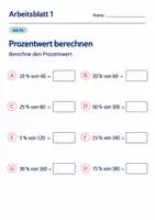 Vorschau - Arbeitsblätter - Prozentwert berechnen Klasse 6 Gymnasium | Mathematik Sekundarstufe I | 10 Arbeitsblätter mit Lösungen als PDF - Seite 1