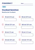 Vorschau - Arbeitsblätter - Grundwert berechnen Klasse 6 Gymnasium | Mathematik Sekundarstufe I | 10 Arbeitsblätter mit Lösungen als PDF - Seite 2