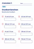 Vorschau - Arbeitsblätter - Grundwert berechnen Klasse 6 Gymnasium | Mathematik Sekundarstufe I | 10 Arbeitsblätter mit Lösungen als PDF - Seite 3