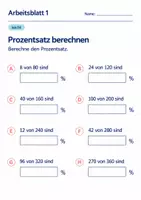 Vorschau - Arbeitsblätter - Prozentsatz berechnen Klasse 6 Gymnasium | Mathematik Sekundarstufe I | 10 Arbeitsblätter mit Lösungen als PDF - Seite 1