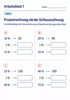Vorschau - Arbeitsblätter - Prozentrechnung mit der Schlussrechnung Klasse 6 Gymnasium | Mathematik Sekundarstufe I | 10 Arbeitsblätter mit Lösungen als PDF - Seite 1