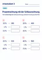 Vorschau - Arbeitsblätter - Prozentrechnung mit der Schlussrechnung Klasse 6 Gymnasium | Mathematik Sekundarstufe I | 10 Arbeitsblätter mit Lösungen als PDF - Seite 3
