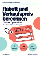 Vorschau - Arbeitsblätter - Rabatt und Verkaufspreis berechnen Klasse 6 Gymnasium | Mathematik Sekundarstufe I | 10 Arbeitsblätter mit Lösungen als PDF - Deckblatt