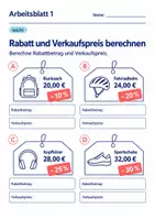 Vorschau - Arbeitsblätter - Rabatt und Verkaufspreis berechnen Klasse 6 Gymnasium | Mathematik Sekundarstufe I | 10 Arbeitsblätter mit Lösungen als PDF - Seite 1