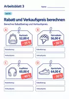 Vorschau - Arbeitsblätter - Rabatt und Verkaufspreis berechnen Klasse 6 Gymnasium | Mathematik Sekundarstufe I | 10 Arbeitsblätter mit Lösungen als PDF - Seite 3