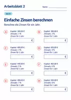 Vorschau - Arbeitsblätter - Einfache Zinsen berechnen Klasse 6 Gymnasium | Mathematik Sekundarstufe I | 10 Arbeitsblätter mit Lösungen als PDF - Seite 2