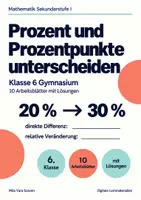 Vorschau - Arbeitsblätter - Prozent und Prozentpunkte unterscheiden Klasse 6 Gymnasium | Mathematik Sekundarstufe I | 10 Arbeitsblätter mit Lösungen als PDF - Deckblatt
