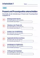 Vorschau - Arbeitsblätter - Prozent und Prozentpunkte unterscheiden Klasse 6 Gymnasium | Mathematik Sekundarstufe I | 10 Arbeitsblätter mit Lösungen als PDF - Seite 1