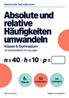 Vorschau - Arbeitsblätter - Absolute und relative Häufigkeiten umwandeln Klasse 6 Gymnasium | Mathematik Sekundarstufe I | 10 Arbeitsblätter mit Lösungen als PDF - Deckblatt