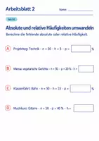 Vorschau - Arbeitsblätter - Absolute und relative Häufigkeiten umwandeln Klasse 6 Gymnasium | Mathematik Sekundarstufe I | 10 Arbeitsblätter mit Lösungen als PDF - Seite 2