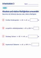 Vorschau - Arbeitsblätter - Absolute und relative Häufigkeiten umwandeln Klasse 6 Gymnasium | Mathematik Sekundarstufe I | 10 Arbeitsblätter mit Lösungen als PDF - Seite 3