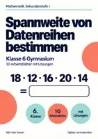 Vorschau - Arbeitsblätter - Spannweite von Datenreihen bestimmen Klasse 6 Gymnasium | Mathematik Sekundarstufe I | 10 Arbeitsblätter mit Lösungen als PDF - Deckblatt