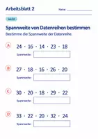 Vorschau - Arbeitsblätter - Spannweite von Datenreihen bestimmen Klasse 6 Gymnasium | Mathematik Sekundarstufe I | 10 Arbeitsblätter mit Lösungen als PDF - Seite 2