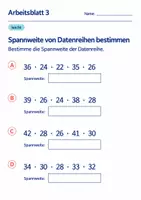 Vorschau - Arbeitsblätter - Spannweite von Datenreihen bestimmen Klasse 6 Gymnasium | Mathematik Sekundarstufe I | 10 Arbeitsblätter mit Lösungen als PDF - Seite 3