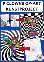 Voorbeeld - Tekenen en knutsel sjablonen - Carnaval kunstproject op-art clowns - Voorblad