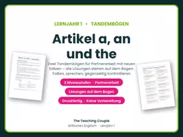 Vorschau - Arbeitsblätter - Artikel a, an und the – Tandembögen - Deckblatt