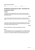 Vorschau - Klassenarbeiten - Klausur Weimarer Verfassung 1919 | Reichspräsident & Artikel 48 | Oberstufe + EWH (Word) - Seite 1