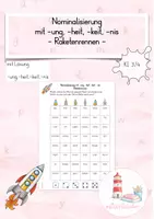 Vorschau - Arbeitsblätter - Nominalisierung mit -ung, -heit, -keit, -nis Spiel (Kl. 3/4) - Deckblatt