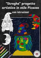 anteprima - Materiale per pittura e bricolage - Progetto artistico di Halloween streghe in stile Picasso - Pagina di copertina