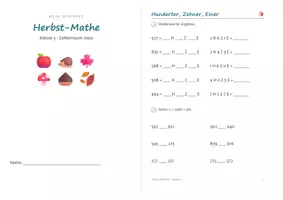 Vorschau - Arbeitsblätter - Miniheft Herbst Mathe Klasse 3 – Zahlenraum 1000, schriftlich addieren und subtrahieren | 20 Seiten A5 - Seite 3