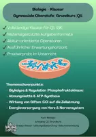 Vorschau - Klassenarbeiten - Klausur Biologie Q1: Stoffwechsel / Zellatmung - Deckblatt