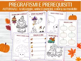 anteprima - Esercizi - Pregrafismi e Prerequisiti Autunno e Halloween | Motricità Fine, Tratteggio, Unisci i Puntini, Infanzia e Prima Primaria - Pagina di copertina