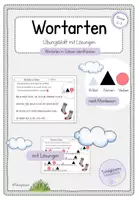 Vorschau - Arbeitsblätter - Wortarten in Sätzen 3 - (Artikel, Nomen, Verben) - Übungsblatt - Wortartensymbole nach Montessori - Deckblatt