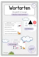 Vorschau - Arbeitsblätter - Wortarten in Sätzen 2 - (Artikel, Nomen, Verben) - Übungsblatt - Wortartensymbole nach Montessori - Deckblatt