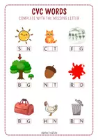 anteprima - Esercizi - Fall Phonics & Literacy Worksheets | CVC, Beginning & Ending Sounds, Autumn Vocabulary - schede inglese autunno - Pagina 3