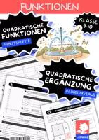 Vorschau - Arbeitsblätter - Quadratische Ergänzung Klasse 9–10 | Scheitelpunktform berechnen | Arbeitsblätter mit Lösungen, 3 Niveaus - Deckblatt