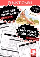 Vorschau - Arbeitsblätter - Funktionsgleichung aufstellen Klasse 8–9 | m und b ablesen, Gerade zeichnen | Lineare Funktionen mit Lösungen - Deckblatt