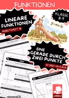 Vorschau - Arbeitsblätter - Gerade durch zwei Punkte Klasse 8–9 | Funktionsgleichung berechnen | Lineare Funktionen mit Lösungen - Deckblatt