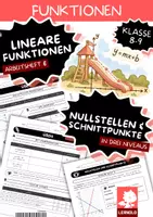 Vorschau - Arbeitsblätter - Nullstellen und Schnittpunkte Klasse 8–9 | Lineare Funktionen, Gleichsetzen | Arbeitsblätter mit Lösungen - Deckblatt