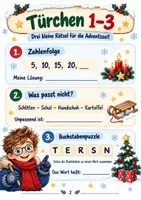 Vorschau - Spiele - Knobel-Adventskalender Klasse 3/4 🎄 | 24 Weihnachtsrätsel für Deutsch, Mathe & Logik - Seite 1