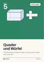 Vorschau - Arbeitsblätter - Quader und Würfel Klasse 5 und 6 | 13 Arbeitsblätter mit Lösungen, Bastelvorlagen und Lerncheck, sofort einsetzbar - Deckblatt