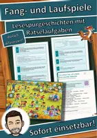 Vorschau - Stationenlernen - Fang- und Laufspiele – flitzen, ausweichen, abklatschen – Lesespurgeschichte mit Rätselaufgaben (Klasse 1) - Deckblatt