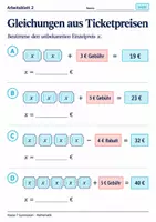 Vorschau - Arbeitsblätter - Gleichungen aus Ticketpreisen - Seite 2