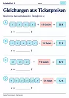 Vorschau - Arbeitsblätter - Gleichungen aus Ticketpreisen - Seite 3