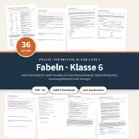 Vorschau - Unterrichtsreihen - Fabeln Klasse 6 – Unterrichtsreihe mit Klassenarbeiten und Erwartungshorizont - Deckblatt