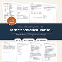 Vorschau - Unterrichtsreihen - Berichte schreiben Klasse 6 – Unfallbericht: Unterrichtsreihe, Klassenarbeiten - Deckblatt