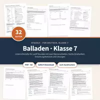Vorschau - Unterrichtsreihen - Balladen Klasse 7 – Unterrichtsreihe, Klassenarbeiten, Erwartungshorizont - Deckblatt