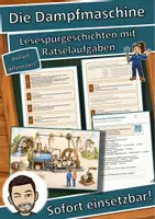 Vorschau - Mal- und Bastelvorlagen - Die Dampfmaschine – Lesespurgeschichte mit Rätselaufgaben (Klasse 8) - Deckblatt