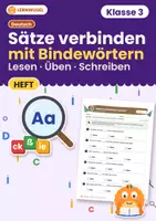 Vorschau - Arbeitsblätter - Sätze verbinden Klasse 3 | Bindewörter Übungsheft | 3 Niveaus mit Lösungen - Deckblatt