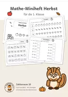 Vorschau - Arbeitsblätter - Mathe Klasse 1: Herbst-Miniheft zum Ausmalen – Zählen, Zahlen schreiben und Plus bis 10 - Deckblatt